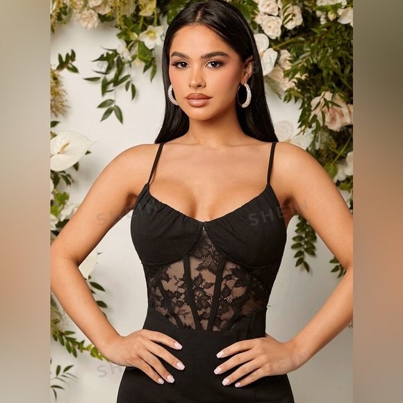 SHEIN Belle Contrast Lace Split Thigh Bridesmaid Dress - Picture 5 of 12